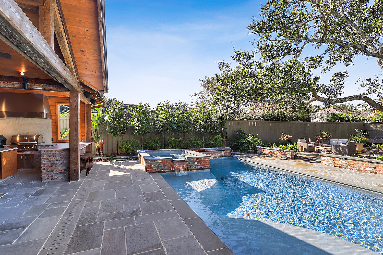 Baton Rouge Pool with Hot Tub Outdoor Pool Entertainment Area
